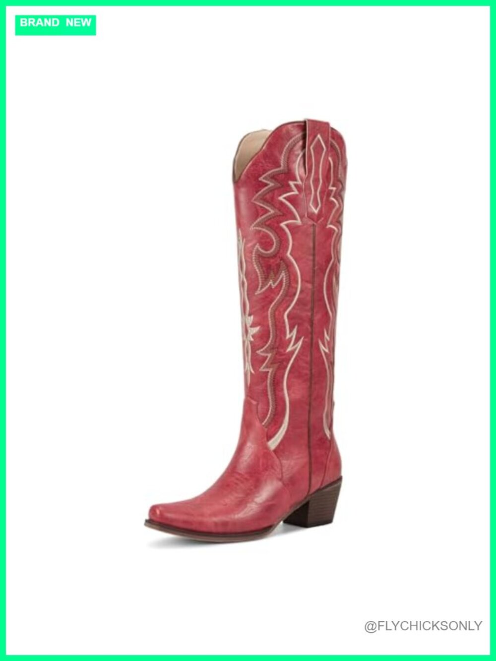 Knee High Cowboy Boots Snip Toe Block Heel Faux Leather Western Women